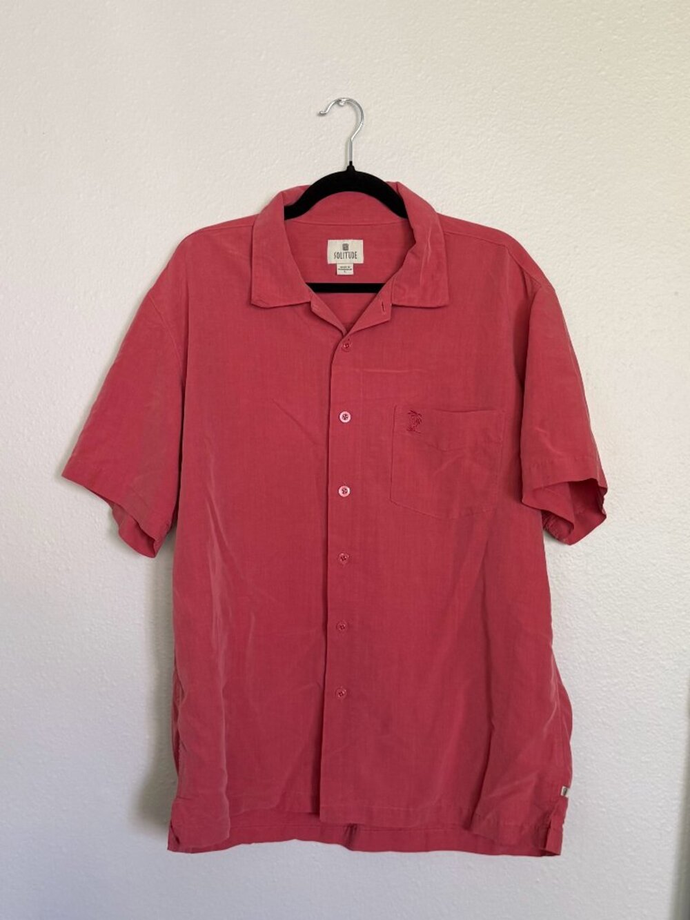Solitude Men's Large L Coral Salmon Pink Short Sleeve Rayon Blend Camp Shirt